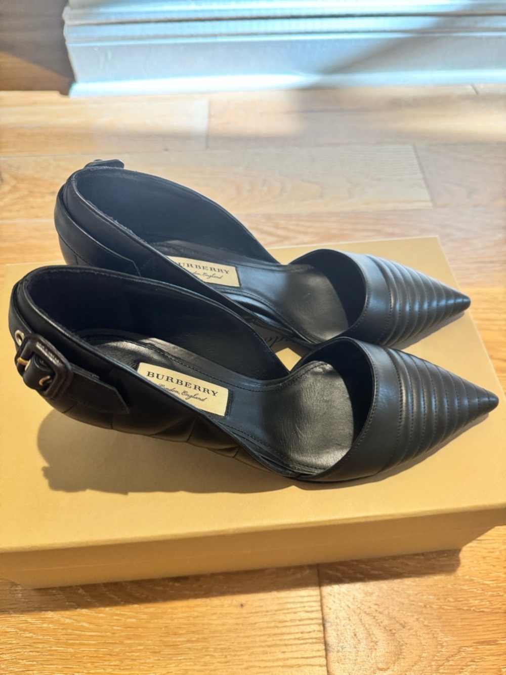 Burberry Black Quilted Pointed Toe Heels - Picture 4 of 5